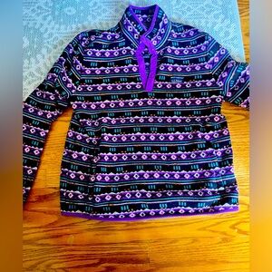 LLBEAN ALPINE SWEATER FLEECE PURPLE BLACK AQUA ORANGE NEW WITHOUT TAG. Fair isle